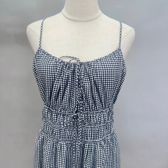 Abercrombie & Fitch Smocked Tie-Front Maxi Dress black/white gingham size Large - Picture 7 of 16
